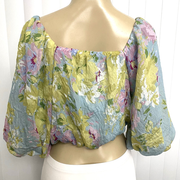Calypso St Barth Cropped Top Blouse Square Neck Balloon 3/4 Sleeve Floral S - Picture 5 of 7